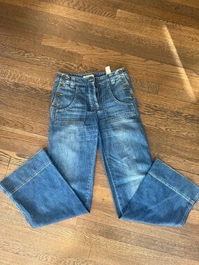 See By Chloe Blue Wide-Leg High-Rise Jeans with Sailor Buttons